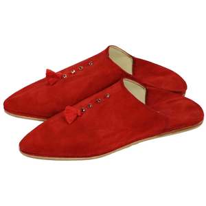 Zapatillas de gamuza Babouches marroquíes rojas para mujer con forro de cuero genuino parte superior de goma y plantilla tipo Chochia zapatos - Product Image 4