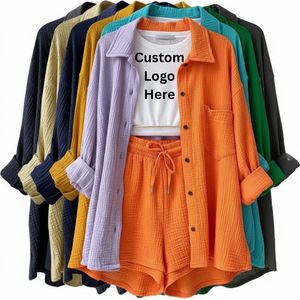 Conjunto de Dos Piezas de Algodón de Alta Calidad para Mujer, Venta al Por Mayor, Logotipo Personalizado, Tops Ajustados, Conjuntos de Camisetas, Conjuntos de Ropa para Niñas para Otoño - Product Image 3