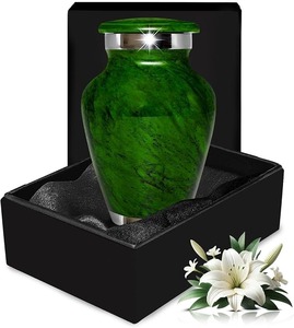Green Cremation Urn for Adult Human Ashes <b>Memorial</b> Keepsake Container Durable Design Urn with Velvet <b>Box</b> - Product Image 1