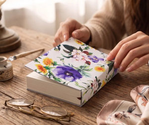 Handmade White Floral Printed Journal Purple Yellow Watercolor Flower Hardcover Notebook with Ribbon <b>Bookmark</b> Personalized Diary - Product Image 6