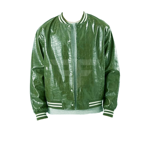 <b>Men's</b> Genuine Leather Winter Varsity <b>Jacket</b> Plain Dyed Letter Pattern Stand Collar High Quality for <b>Sale</b> - Product Image 1