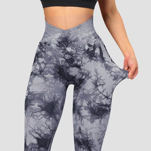 Pantalones deportivos de punto de cintura alta para mujer, transpirables, elásticos, ecológicos, teñidos anudados, para yoga y running, de moda al por mayor - Product Image 2