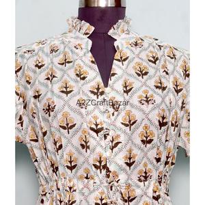 Robe Courte Femme 100% Coton Tricotée Col V Manches Courtes Taille Haute Coupe Évasée Imprimé Floral Numérique Lavable Respirante Idéale Bureau - Product Image 4