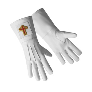 Gants de commandant des Templiers en cuir rouge avec broderie de croix dorée, qualité supérieure, pour la cérémonie maçonnique - Product Image 2