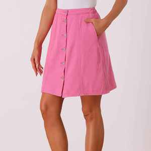Women's Mini Vintage Plaid Pattern Straight Denim Skirt Stonewashed Simple Casual Style Waist Detail Fashionable <b>Button</b> - Product Image 2