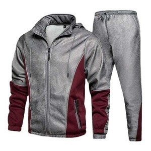 Survêtement pour homme noir et rouge à blocs de couleur, fermeture éclair intégrale, col montant, coupe sportive, polyester, pour l'automne, avec poches latérales - Product Image 4