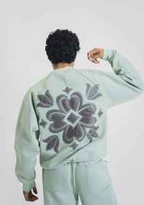 Ensemble sweat-shirt et pantalon de survêtement à jambes larges vert menthe brodé pour homme – Survêtement en molleton graphique streetwear décontracté de qualité supérieure - Product Image 5
