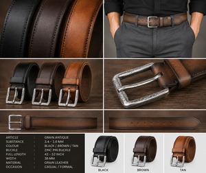 Ceinture en cuir véritable pour homme avec logo personnalisé, boucle en métal classique, directement de l'usine, disponible au meilleur prix de gros. - Product Image 4
