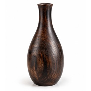 Pot de fleurs d'intérieur en bois de mangue brûlé, design bohème, éco-responsable, fait main |   Décoration d'intérieur en bois tourné artisanal 28x12x12 cm - Product Image 1