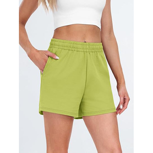 Pantalones cortos de forro polar con forro sherpa para mujer, con ribete de piel sintética, cintura alta, bolsillos laterales, cordón ajustable, ropa cómoda para el invierno. - Product Image 3