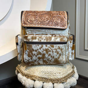 Nouveau sac à couches de voyage multifonction en cuir repoussé à la main sac à dos pour femmes en cuir de vachette Floral grande capacité sac à dos à la mode - Product Image 2