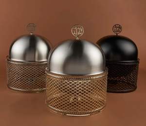 Cesta de Pan de Acero Inoxidable de Lujo con Tapa de Cúpula, Cesta para Servir Buffet, Dorada, Plateada, Negra, Vajilla para Hoteles y Restaurantes - Product Image 1