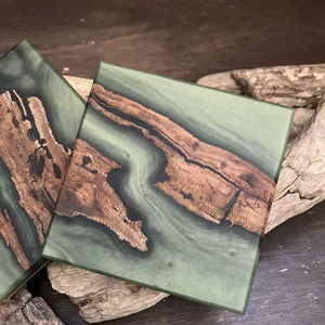 Ensemble de sous-verres en résine époxy et bois sur le thème du jardin – Sous-verres élégants pour tasses et boissons – Excellent rapport qualité-prix pour usage artisanal - Product Image 1