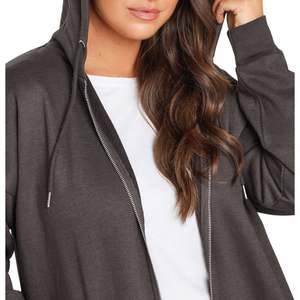 Sweat-shirt à capuche zippé long pour femme, en polaire oversize, veste décontractée à capuche, vente en gros, fournisseur OEM, logo personnalisé - Product Image 5