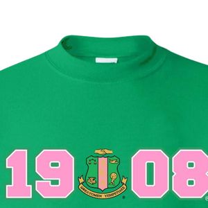 Sudadera Verde Brillante con Cuello Redondo y Estampado Gráfico 1908 en Rosa y Verde, Manga Larga, Felpa de Algodón, Informal, para Mujer - Product Image 6