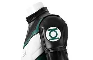 <b>Men's</b> <b>White</b> Green Genuine Leather Biker <b>Jacket</b> Stand Zipper Closure Slim Fit Regular Length Color Blocking Windproof Front - Product Image 6