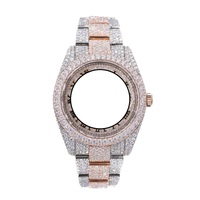 Montre de luxe pour homme en acier inoxydable avec moissanite, pavée de diamants, finition dorée, fermoir caché à bouton-poussoir, mécanique de haute qualité, 41 mm
