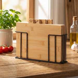 Ensemble de planches à découper multifonctionnelles en bambou, quatre pièces, de qualité alimentaire, pour viande et aliments, avec support, pour trier les aliments cuits - Product Image 5