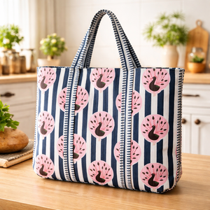 Striped <b>Peacock</b> Print Cotton Tote <b>Bag</b> Large Capacity Reusable Shopping <b>Bag</b> Eco Friendly Women Shoulder Handbag Wholesale - Product Image 1