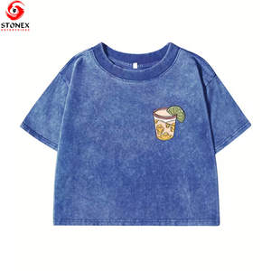 T-shirt délavé à l'acide, impression personnalisée, coton, coupe ample vintage, crop top pour femme, tee-shirt court délavé - Product Image 2