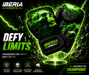 IBERIA Premium Black Boxing <b>Gloves</b> <b>Green</b> Skull Flame Print Training <b>Gloves</b> PU <b>Leather</b> Custom Logo OEM Wholesale - Product Image 6