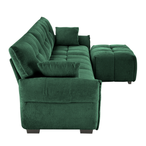 Set Divano a Tre Posti in Legno Massello con Pouf e Cuscini in Ciniglia Testurizzata ad Alta Resilienza per Soggiorno - Product Image 6