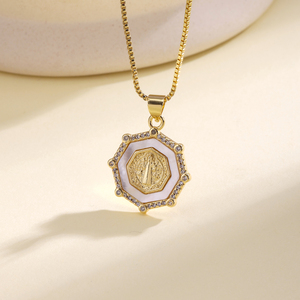 Collar con Colgante <span class=keywords><strong>de</strong></span> Mano <span class=keywords><strong>de</strong></span> Fátima Chapado en Oro QIKU con Circonitas, Collar Religioso Vintage para Mujer, Collar <span class=keywords><strong>de</strong></span> la <span class=keywords><strong>Virgen</strong></span> María - Product Image 5