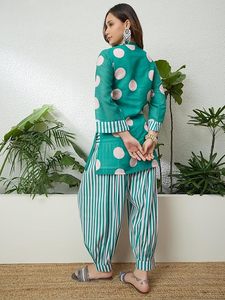 Women's Printed Woven <b>Linen</b> 2 <b>Piece</b> Shorts Set Straight Short Kurti with Knee Length for Festive Wear - Product Image 3