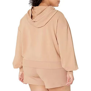 Conjunto de 2 piezas de ropa deportiva de algodón largo para mujer, top corto con cremallera y chaleco con capucha, en colores personalizados, para tallas grandes, ideal para invierno. - Product Image 5