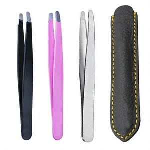ENGR TRADERS CO. Stainless Steel Slanted Tweezers Set Leather Case (Pink/Black/Silver) 4 Inch Manual Precision Tools for Eyebrow - Product Image 6