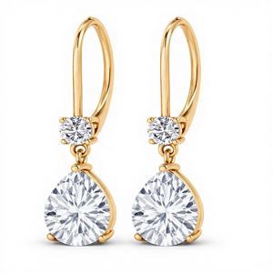 Boucles d'oreilles en or jaune massif 14 carats avec moissanite et fermoirs à levier - Product Image 1