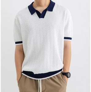 Polo de Punto con Patrón Chevron para Hombre, Cuello en Contraste, Corte Atlético 2026, Color Caqui, Negro y Blanco, Colección de Ropa Casual Elegante - Product Image 5