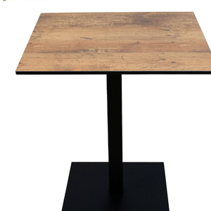 Mesa de Bistro Industrial Cuadrada con Acabado Imitación Madera y Base de Pedestal de Metal Negro – Apta para Uso en Interiores o Exteriores - Product Image 2