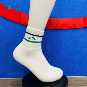 Custom LOGO Sports Sock Stripes Design <b>Cushioned</b> Crew Socks for Tennis Basketball Badminton Workouts - Product Image 1