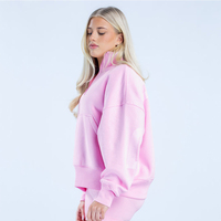 Sweat-shirts d'hiver personnalisés pour femmes, col montant rose, en molleton de coton, quart de zip, coupe oversize, qualité supérieure, vente en gros
