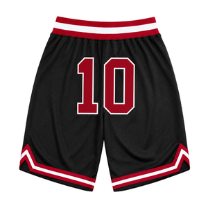 Shorts de basket-ball en mesh sublimé noir et rouge pour hommes, légers, en polyester, uniforme de basket-ball, entraînement, vêtements de sport - Product Image 2