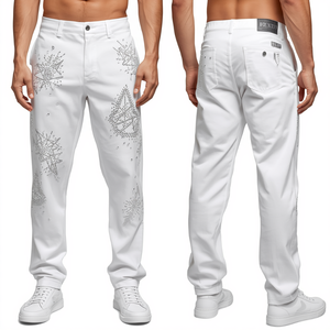 Pantalones de Lujo para Hombre, Corte Relajado, con Pedrería y Diseño Artístico de Cristales Glaciar, Estilo Moderno y Premium - Product Image 2