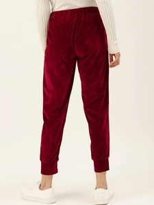 Pantalon de jogging décontracté pour homme en velours bordeaux et polaire polyester, taille élastique avec cordon de serrage et poches latérales, idéal pour l'hiver - Product Image 4