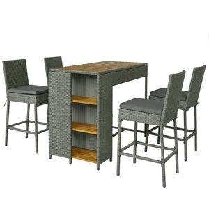 Juego de Muebles de Patio para Bar al Aire Libre de 5 Piezas en Gris, Incluye Mesas y Sillas - Product Image 5