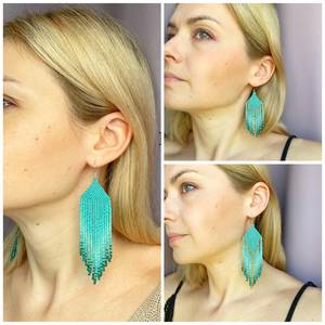 Handmade Beaded Fashion Earrings for Women Girls Handmade Turquoise Beaded Fringe Earrings Embroidery Ethnic Jewelry Gift - Product Image 4