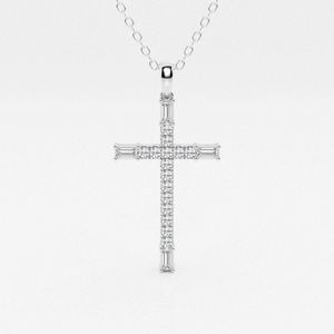 Collar con Colgante de Cruz de Oro Blanco con Diamante Cultivado en Laboratorio - Product Image 1