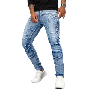 Top à la mode bicolore en détresse Patchwork Paisley Jeans pour hommes été Slim Fit jambe droite pantalon Rivet en détresse petite jambe - Product Image 6
