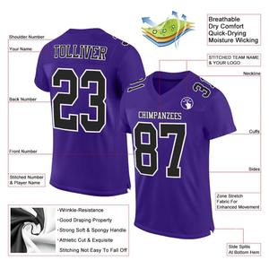 Custom FootballJerseyPremium Quality Soccer Uniform|EM&ODM Manufacturer Custom Purple Black-White Mesh Authentic Football Jersey - Product Image 2