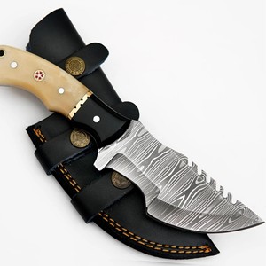 Custom Handmade ODM Industrial Grade Damascus Steel Straight Tracker <b>Knife</b> <b>Bone</b> <b>Handle</b> 10in Drop Point Camping Viking Art FH-169 - Product Image 4
