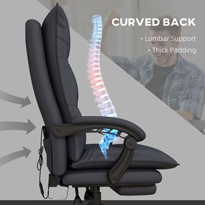 Sedia da Ufficio Riscaldata Grigia con 6 Punti di Vibrazione, Braccioli e Poggiapiedi Confortevoli, Base in Legno e Nylon per Massaggio e Relax - Product Image 5