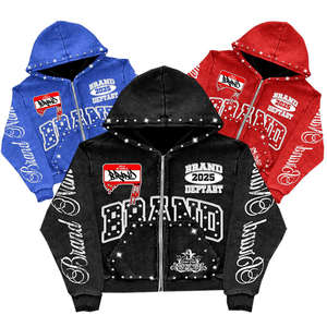 เสื้อฮู้ดสตรีทแวร์ผู้ชายไซส์ใหญ่พิเศษ ผลิตจากโพลีเอสเตอร์/คอตตอนรักษ์โลก พิมพ์ลายเต็มตัว ประดับคริสตัล ทรงสี่เหลี่ยม ซิปครึ่งตัว สำหรับฤดูใบไม้ผลิ - Product Image 1