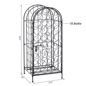 Portabottiglie in Ferro Battuto per 35 Bottiglie, Nero con Serratura, Stile Pannello in Legno per Arredamento Casa - Product Image 3