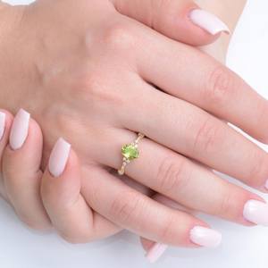 แหวนหมั้นเพอริดอทดีไซน์วินเทจ รูปไข่ สีเหลือง ได้รับการรับรอง สีเขียว แหวนแต่งงานเพอริดอตแท้ เงินแท้ 925 ชุบทอง 14K - Product Image 3