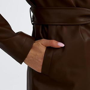 Wholesale Custom Made Women's Waterproof Autumn/Winter Brown Genuine Leather Long Trench Coat with Customizable Design - Product Image 5