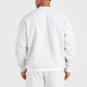 Sweat-shirt oversize gris clair unisexe, col rond, en molleton, sans logo, personnalisable, pull oversize à demi-zip, survêtement - Product Image 4